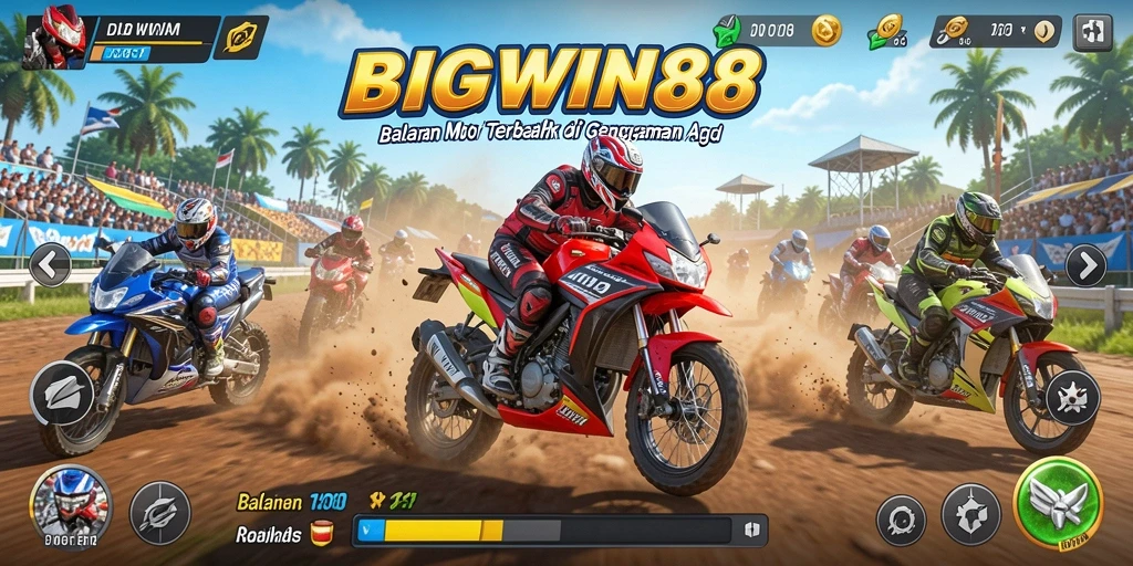 Tampilan screenshot <strong>BIGWIN88</strong> menampilkan aksi balapan motor yang seru.