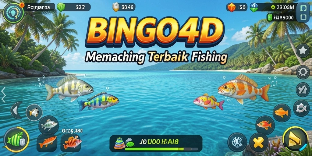 Tampilan gameplay seru dalam BINGO4D yang menampilkan aksi memancing.