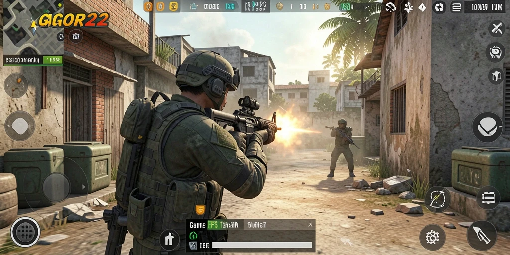 Screenshot GACOR22 menampilkan aksi mendebarkan dalam pertarungan FPS.