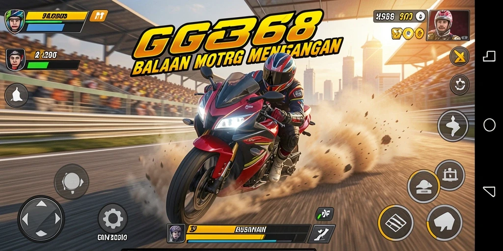 Tangkapan layar menampilkan aksi balapan motor yang mendebarkan dari GG368.