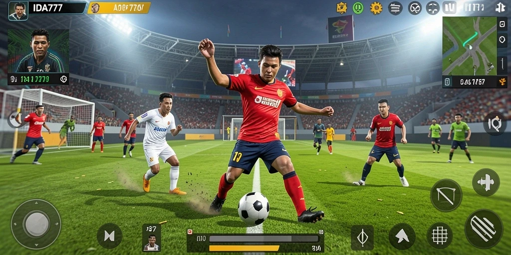 Tampilan gameplay IDA777 yang mendebarkan saat melakukan tendangan bebas.