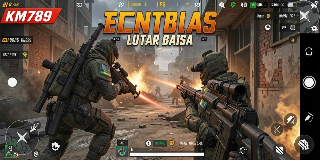 Screenshot gameplay KM789 yang menunjukkan aksi tembak-menembak intens.