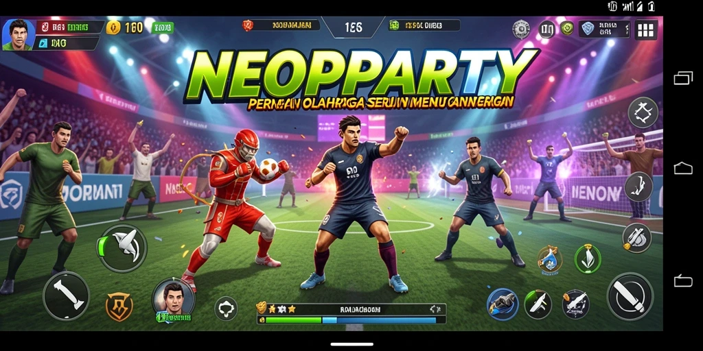 Tangkapan layar NEOPARTY menunjukkan gameplay menegangkan dalam pertandingan olahraga.