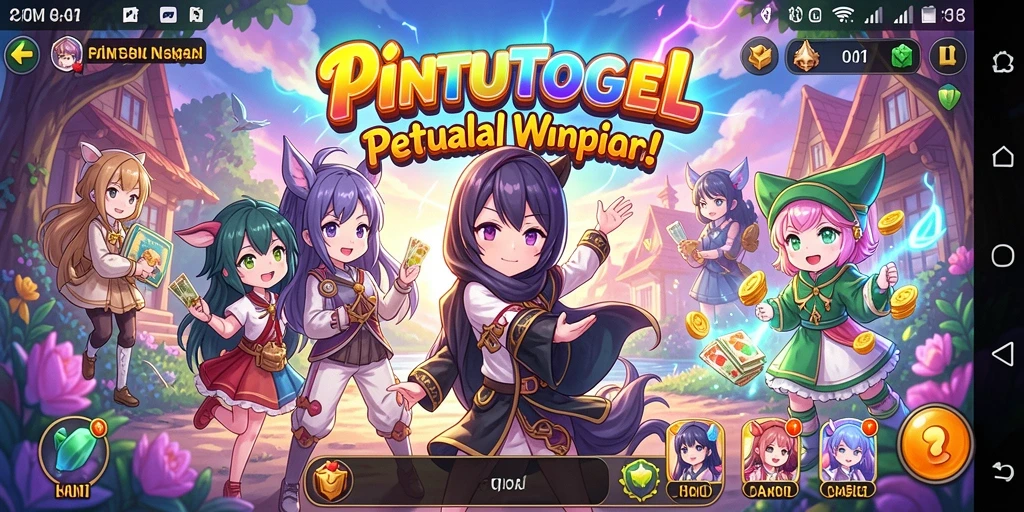 Screenshot menampilkan gameplay seru PINTUTOGEL dengan karakter Anime.