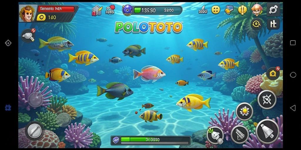 Tampilan gameplay seru dari POLOTOTO saat menangkap ikan.