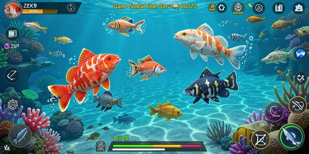 Menampilkan gameplay seru Tembak Ikan di ZK9.